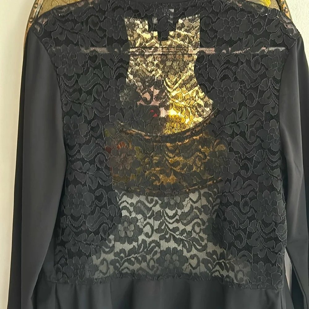 JSP polyester/lace/nylon short jacket. 22”long from shoulder to hem; 19”sleeve. - Picture 3 of 6
